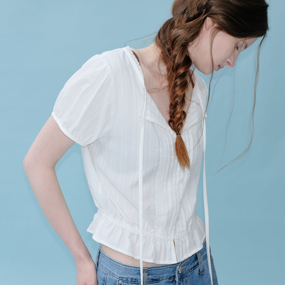 FRIVER07 Lace pintuck shirring blouse [FRSP06BL14]_Ivory