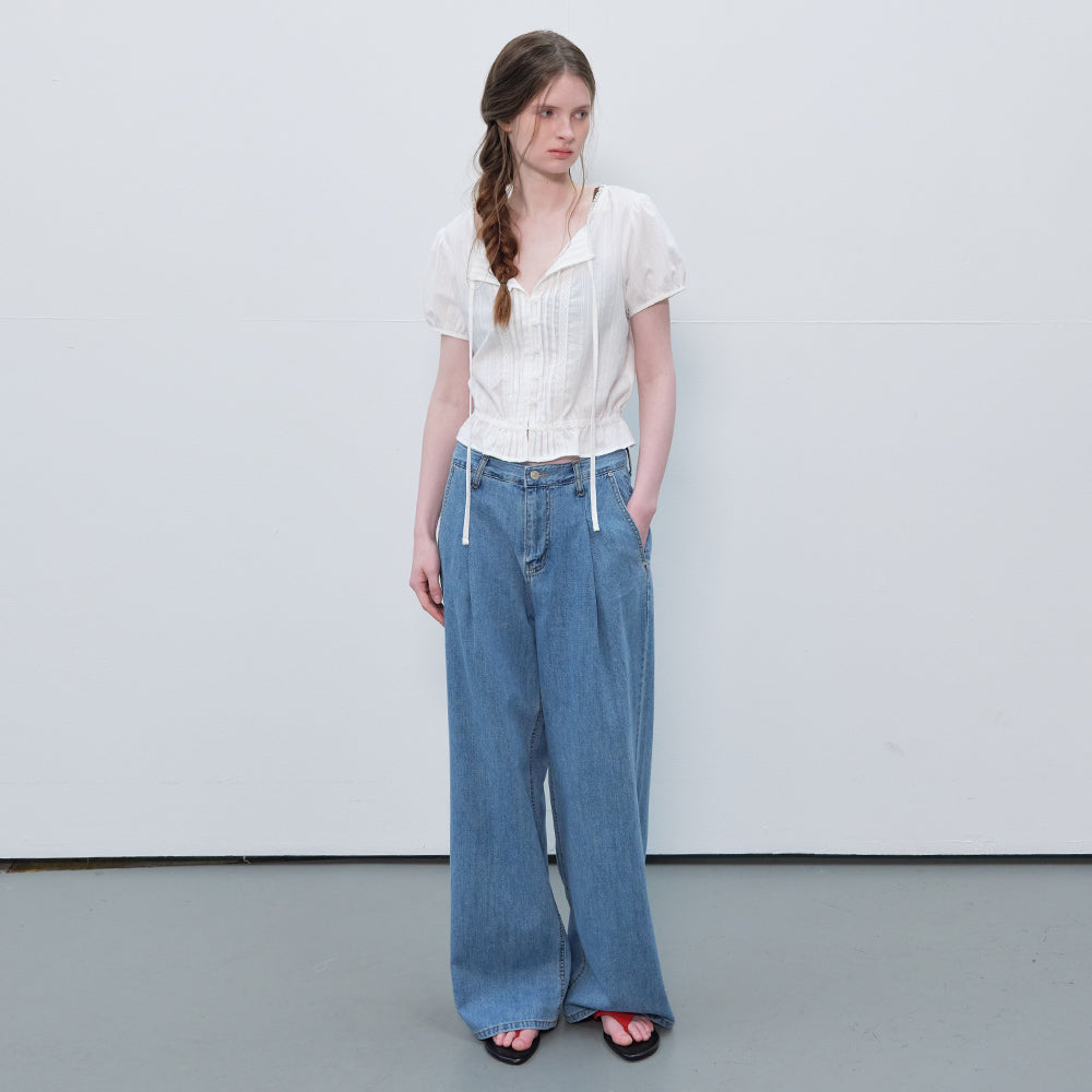 FRIVER07 Lace pintuck shirring blouse [FRSP06BL14]_Ivory
