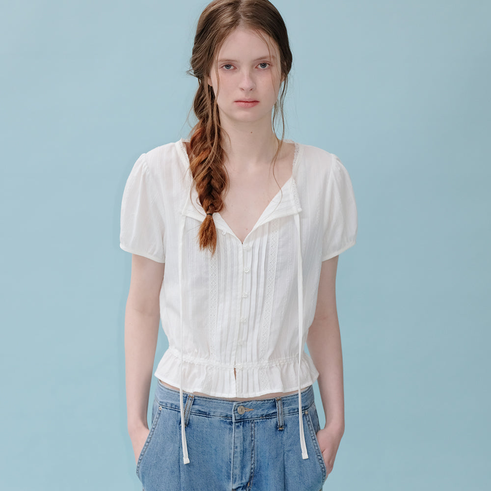FRIVER07 Lace pintuck shirring blouse [FRSP06BL14]_Ivory