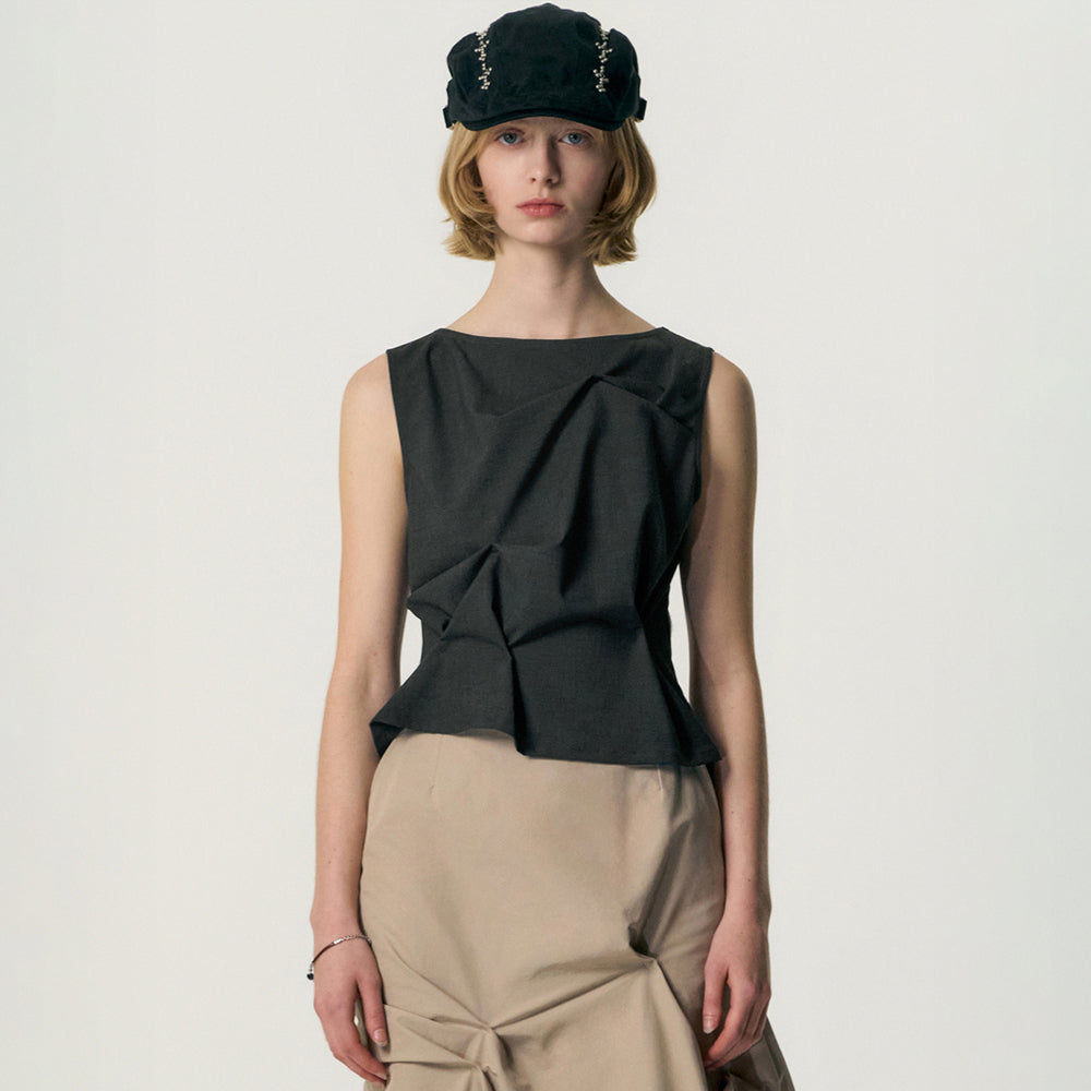 KIMZISU Pinched Sleeveless_DARK GREY