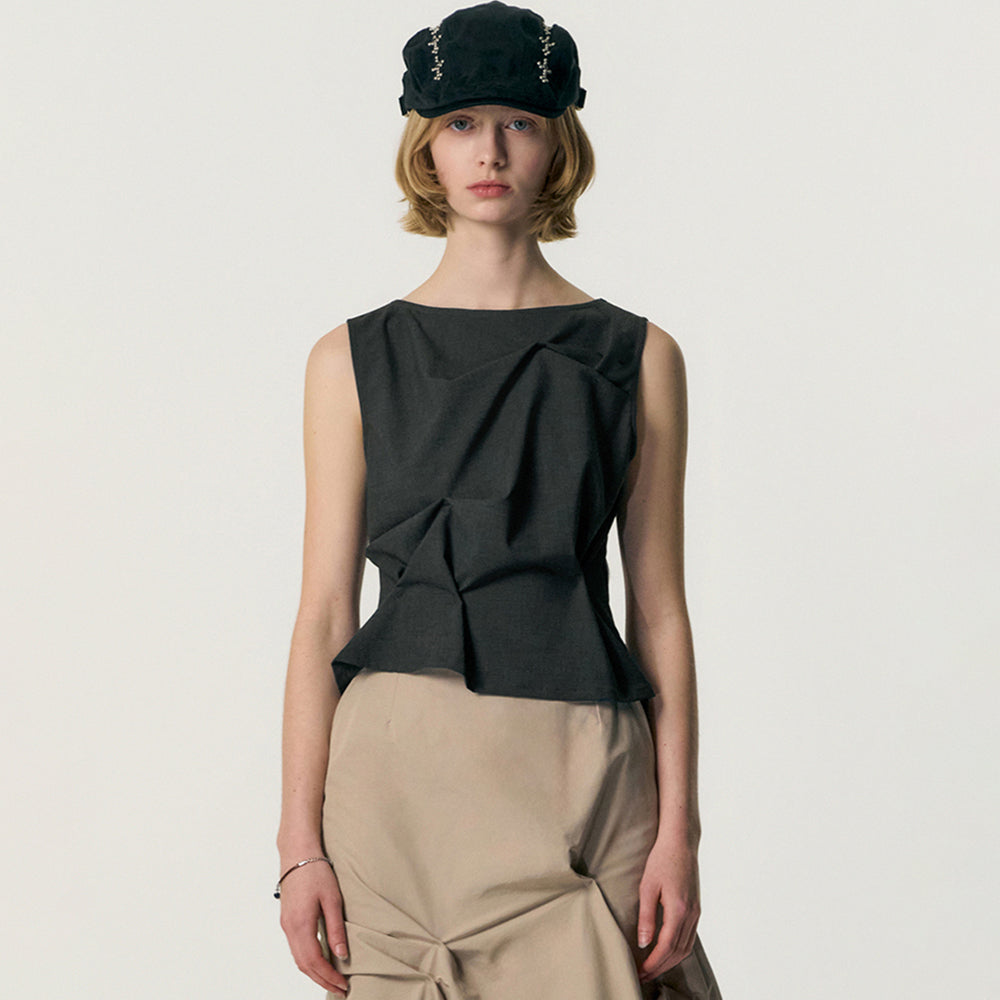 KIMZISU Pinched Sleeveless_DARK GREY