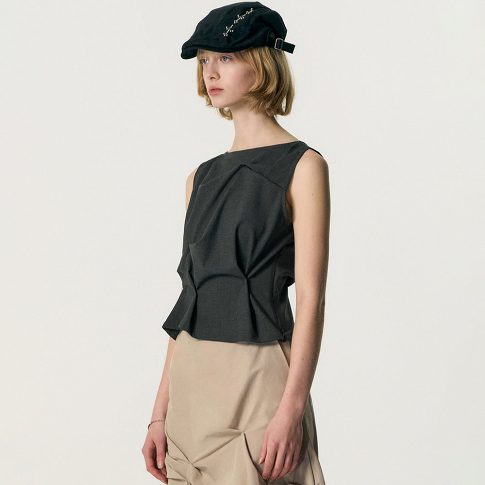 KIMZISU Pinched Sleeveless_DARK GREY