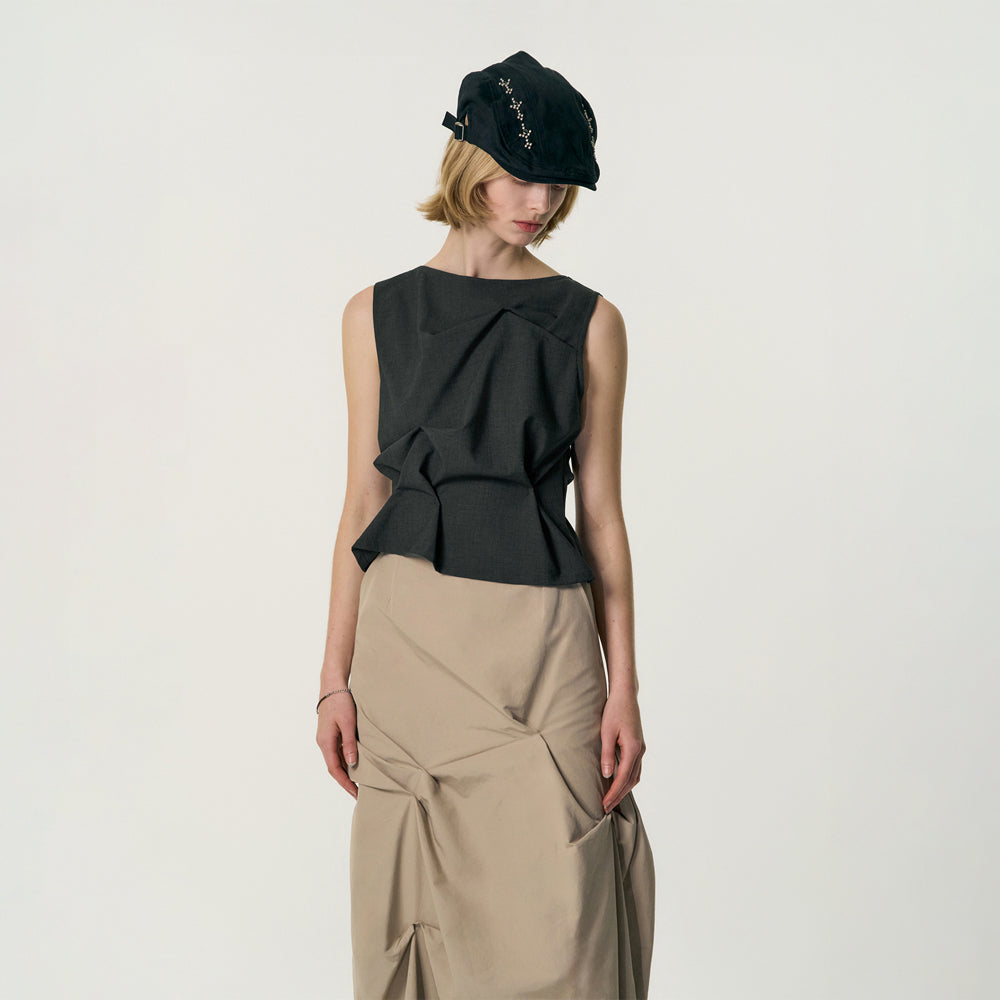 KIMZISU Pinched Sleeveless_DARK GREY