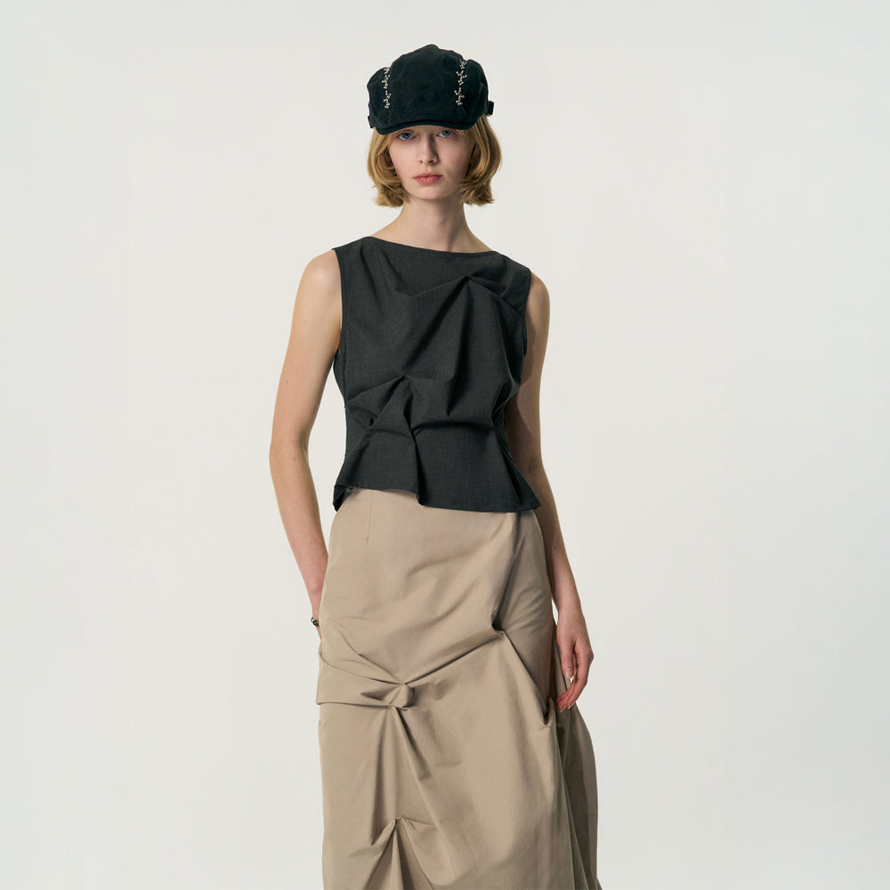 KIMZISU Pinched Sleeveless_DARK GREY