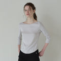 TTUDEMENT 50s EMBROIDERED 3/4 SLEEVE T-SHIRT_LIGHT GREY