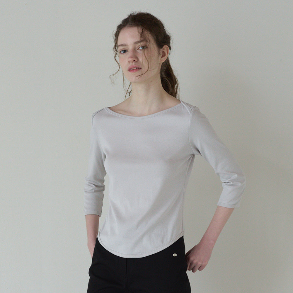 TTUDEMENT 50s EMBROIDERED 3/4 SLEEVE T-SHIRT_LIGHT GREY
