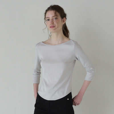 50s EMBROIDERED 3/4 SLEEVE T-SHIRT_LIGHT GREY