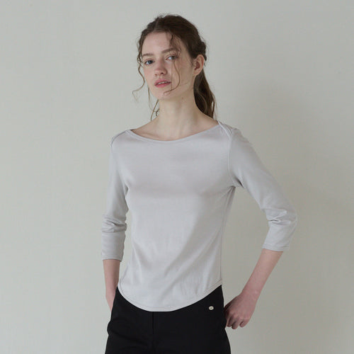 TTUDEMENT 50s EMBROIDERED 3/4 SLEEVE T-SHIRT_LIGHT GREY