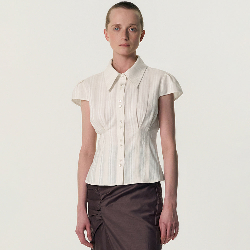 KIMZISU Double-Button Cap Sleeve Shirt_IVORY