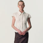 KIMZISU Double-Button Cap Sleeve Shirt_IVORY