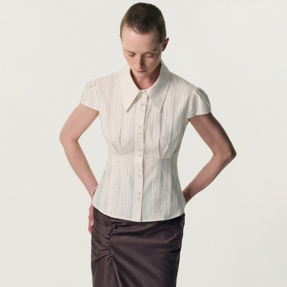 KIMZISU Double-Button Cap Sleeve Shirt_IVORY