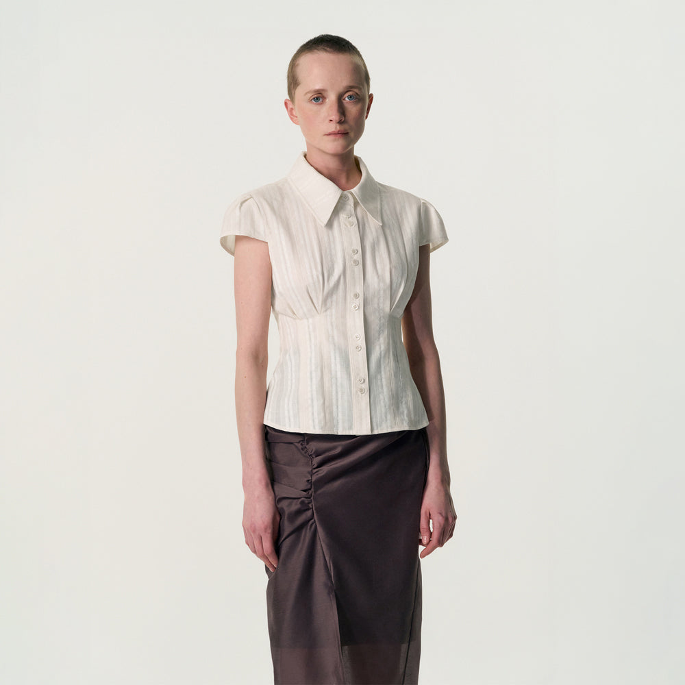 KIMZISU Double-Button Cap Sleeve Shirt_IVORY