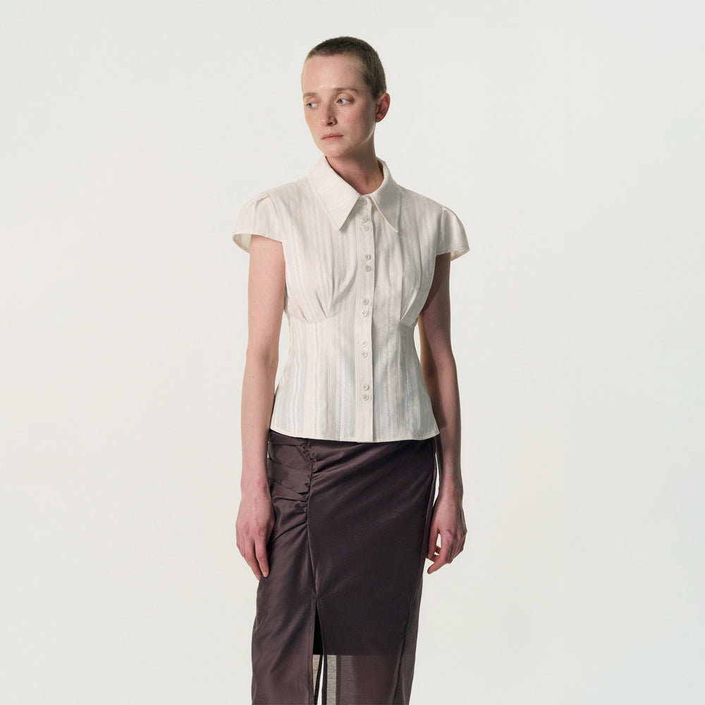 KIMZISU Double-Button Cap Sleeve Shirt_IVORY