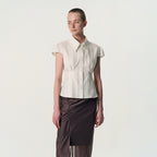 KIMZISU Double-Button Cap Sleeve Shirt_IVORY