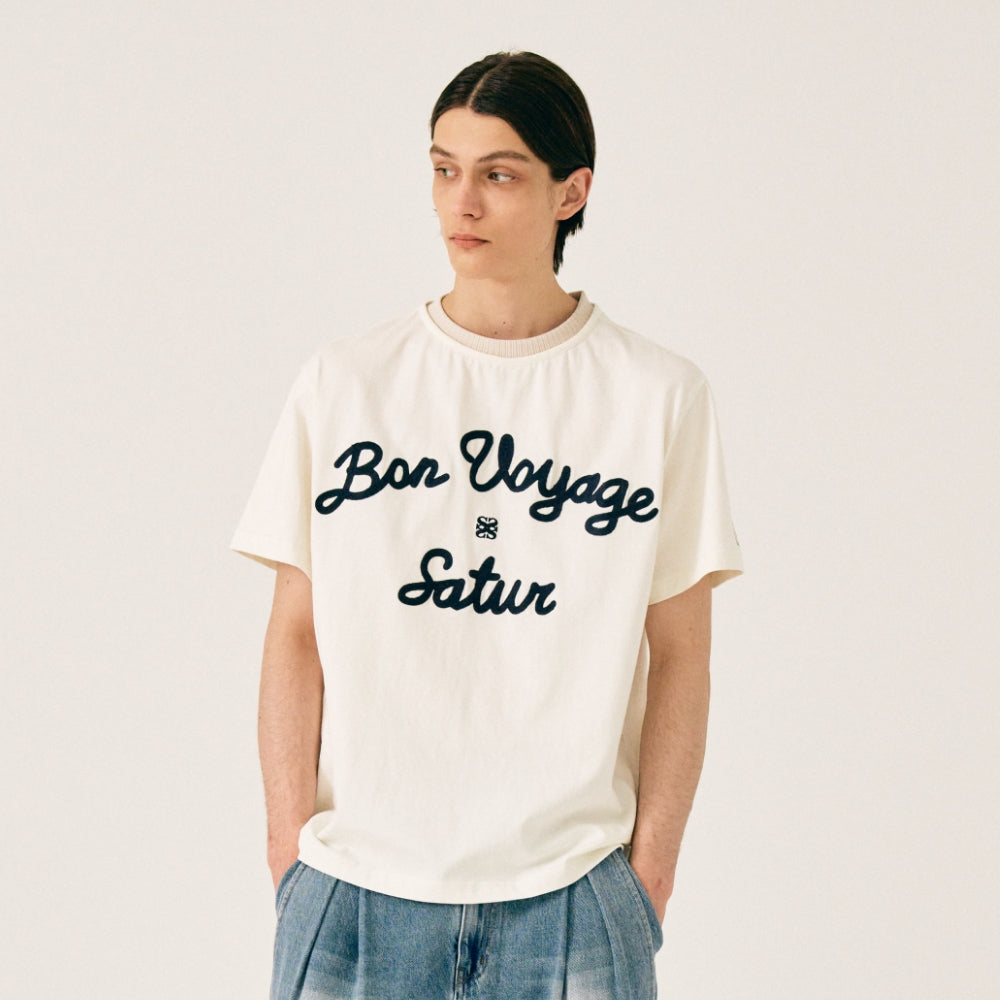 SATUR Setter logo embroidered Voyage short sleeve t-shirt Resort ivory