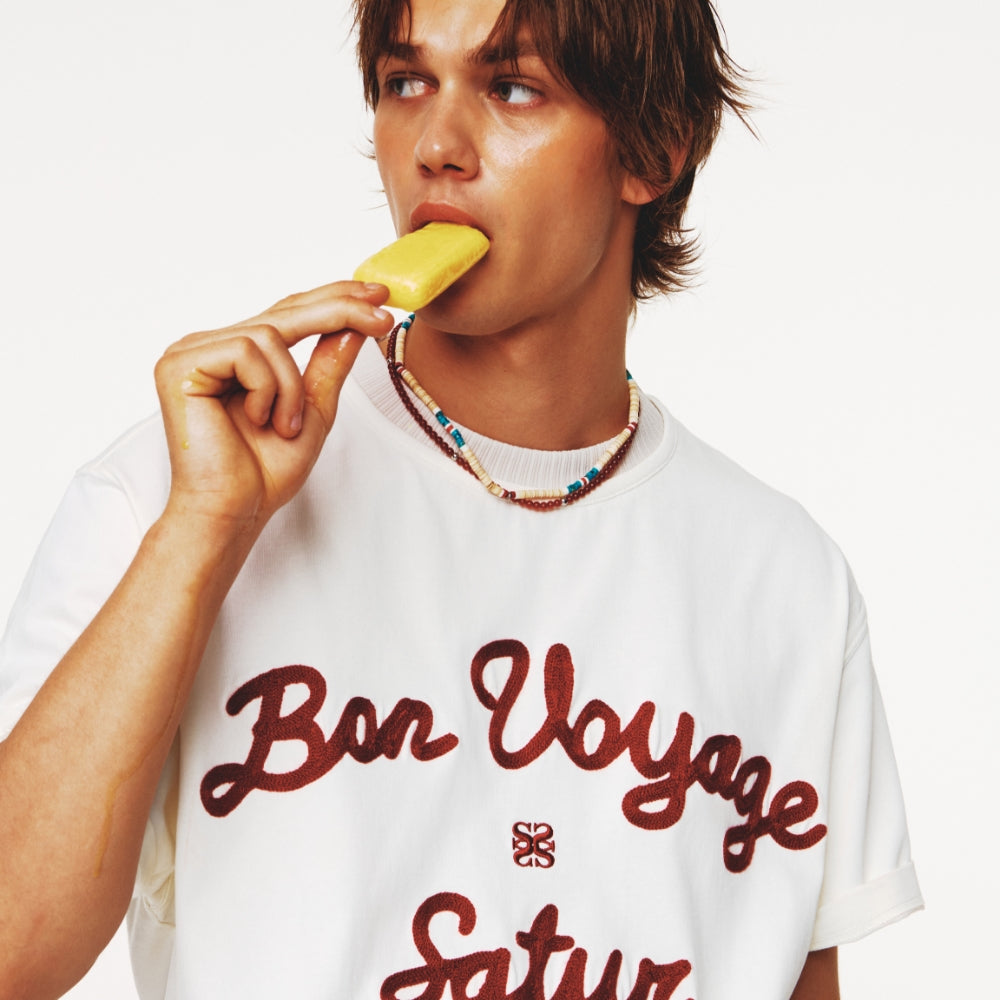 SATUR Setter Logo Embroidered Voyage Short Sleeve T-Shirt Period Red
