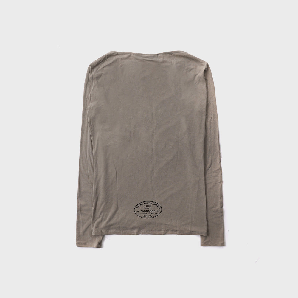 BADBLOOD w-tee25-174 KEEP SLEEPING Boat Neck Loose Fit Tee - Sand