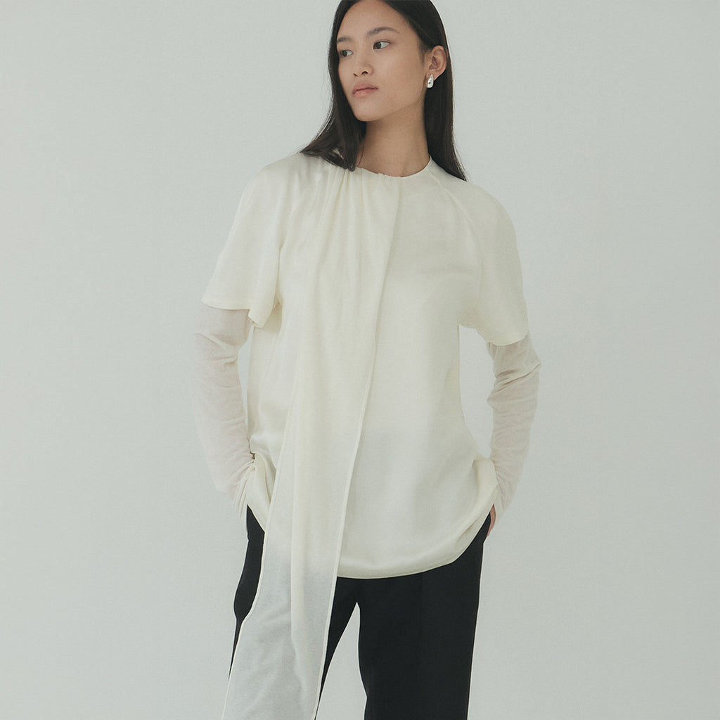 Moon Lee Silky Short-sleeve Blouse_Ivory