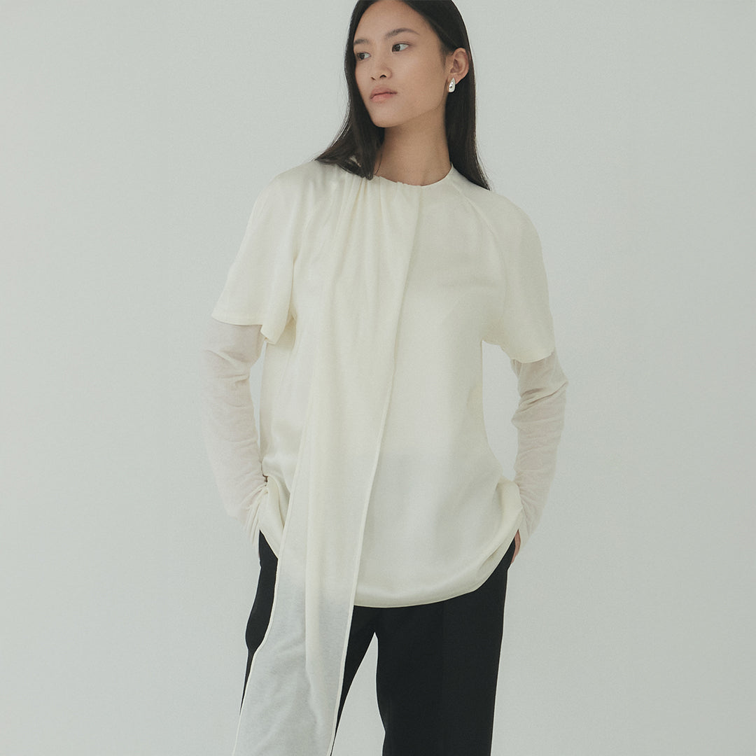 Moon Lee Silky Short-sleeve Blouse_Ivory