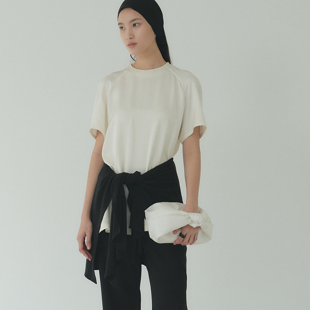 Moon Lee Silky Short-sleeve Blouse_Ivory