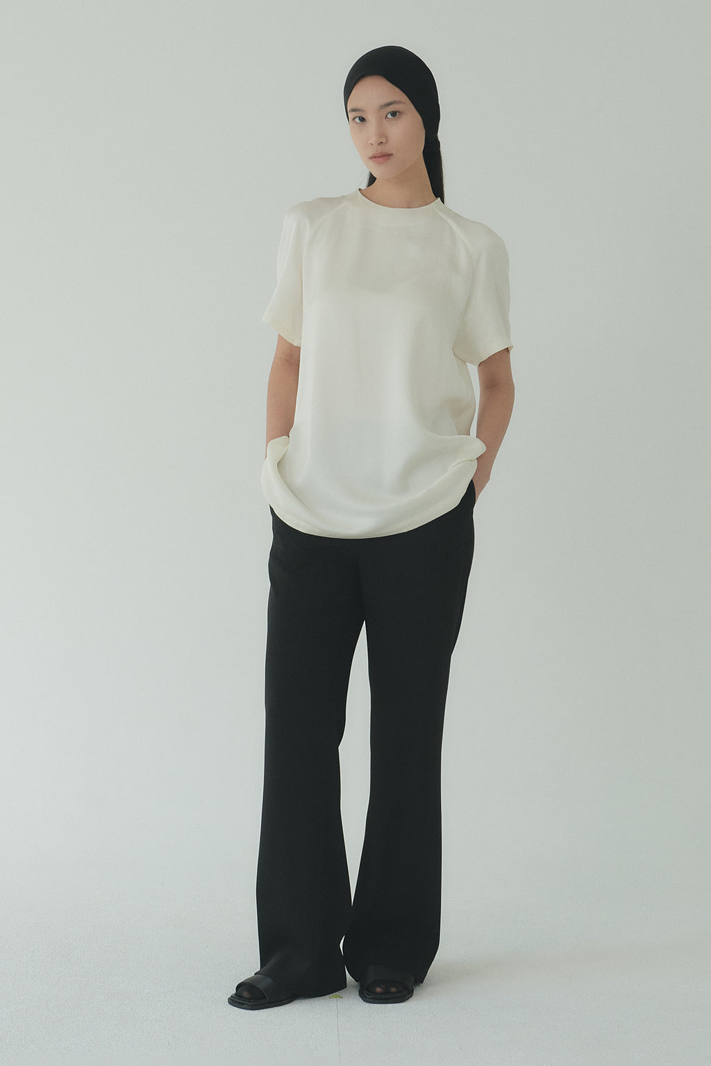 Moon Lee Silky Short-sleeve Blouse_Ivory