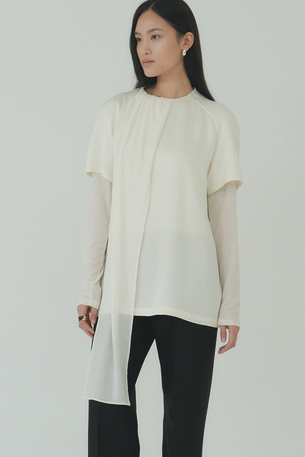 Moon Lee Silky Short-sleeve Blouse_Ivory