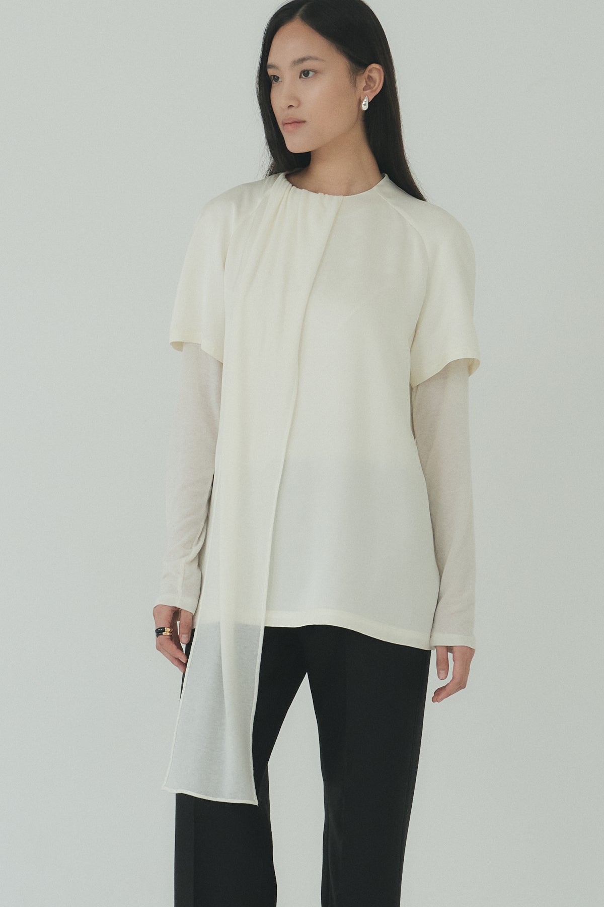 Moon Lee Silky Short-sleeve Blouse_Ivory