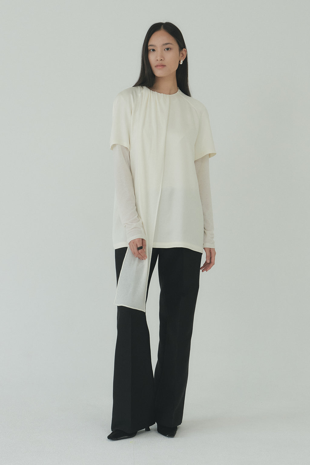 Moon Lee Silky Short-sleeve Blouse_Ivory