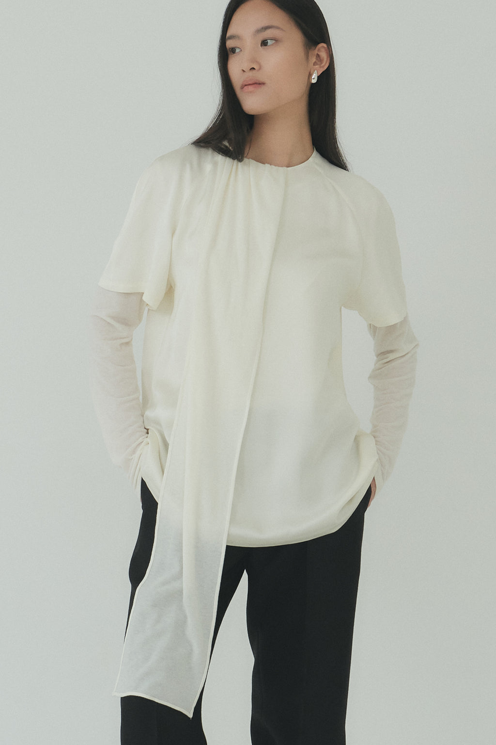 Moon Lee Silky Short-sleeve Blouse_Ivory