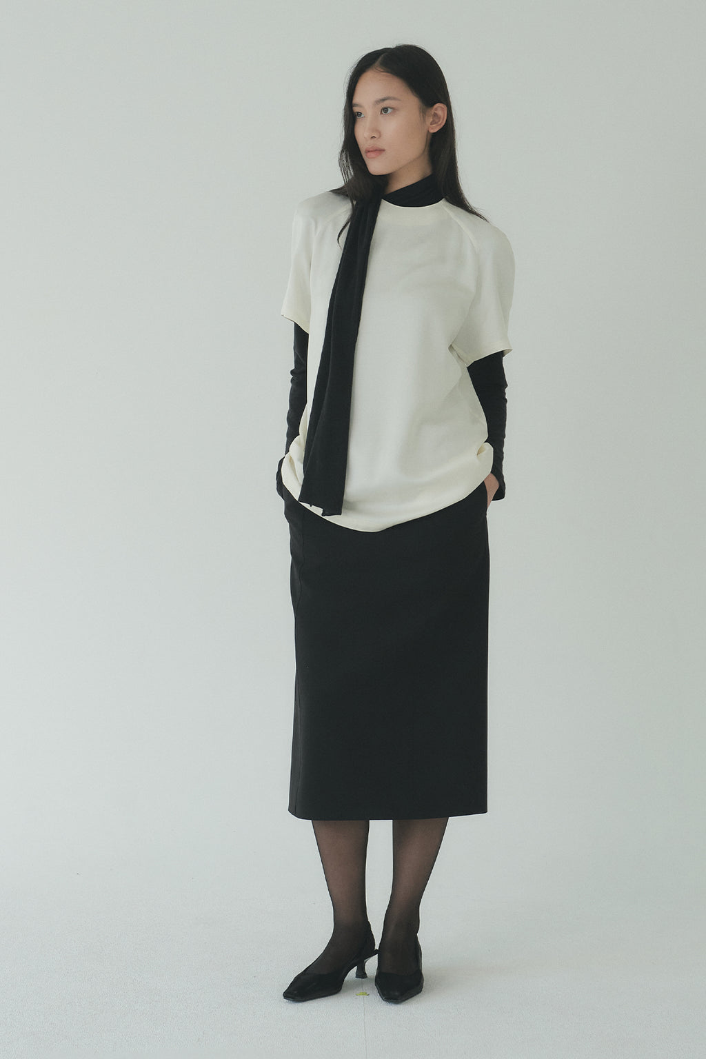 Moon Lee Silky Short-sleeve Blouse_Ivory
