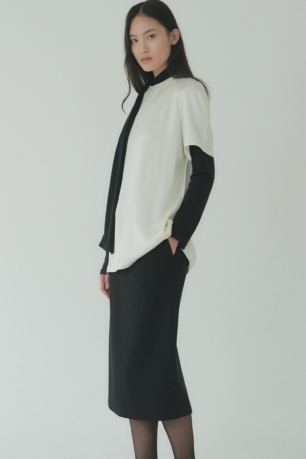 Moon Lee Silky Short-sleeve Blouse_Ivory