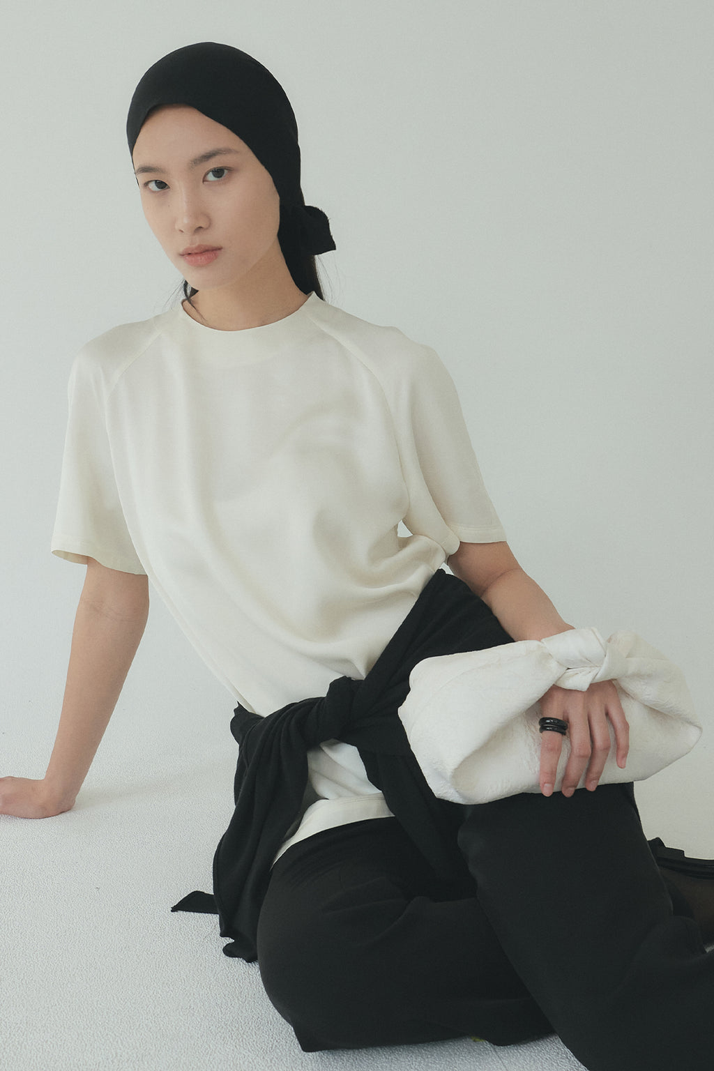 Moon Lee Silky Short-sleeve Blouse_Ivory