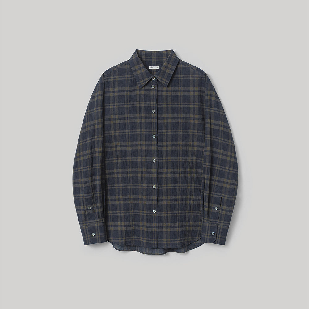 ANOTHER OFFICE W. W. Voile Oversized Shirt (Navy-Check)