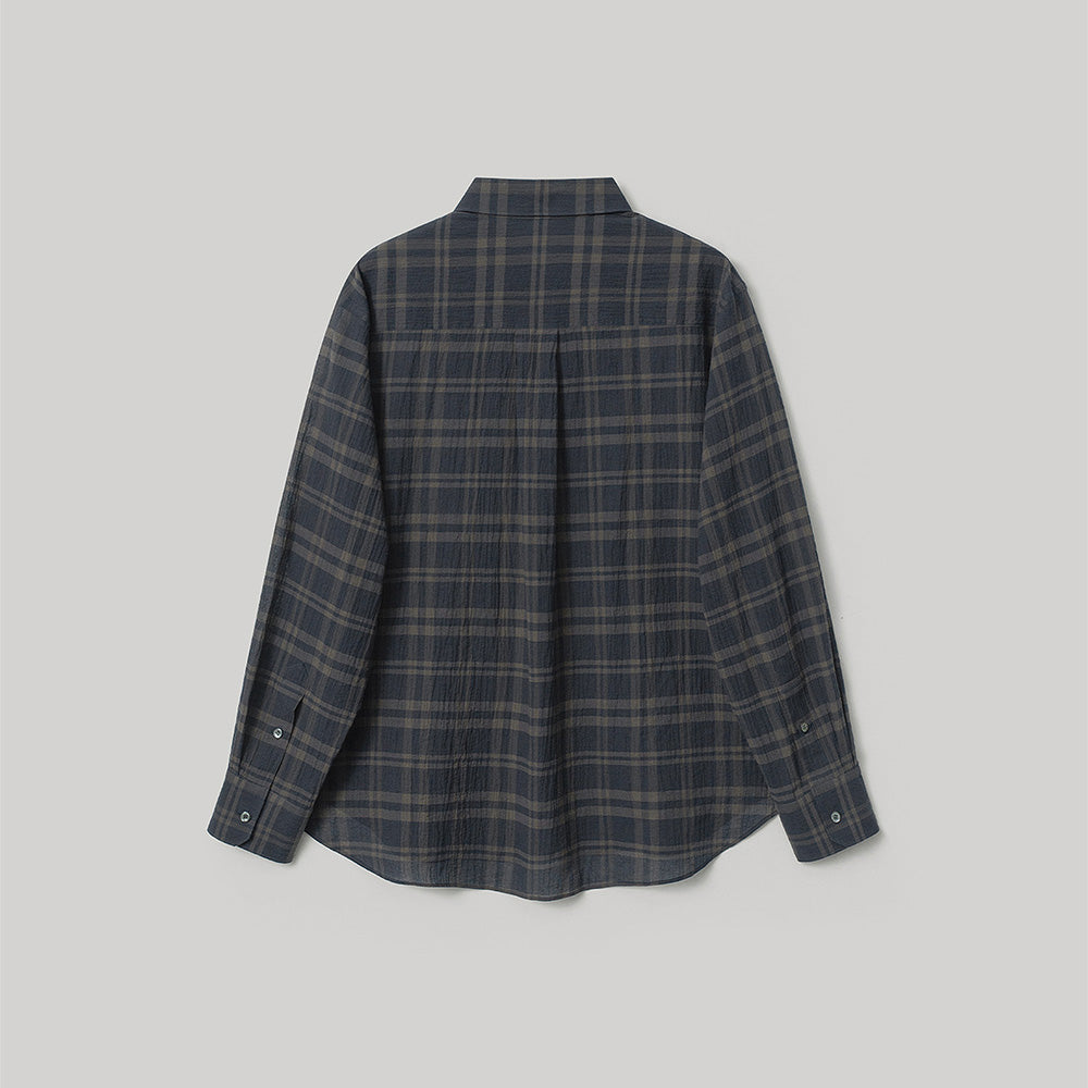 ANOTHER OFFICE W. W. Voile Oversized Shirt (Navy-Check)