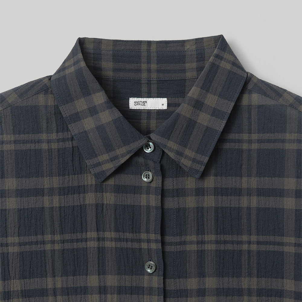ANOTHER OFFICE W. W. Voile Oversized Shirt (Navy-Check)