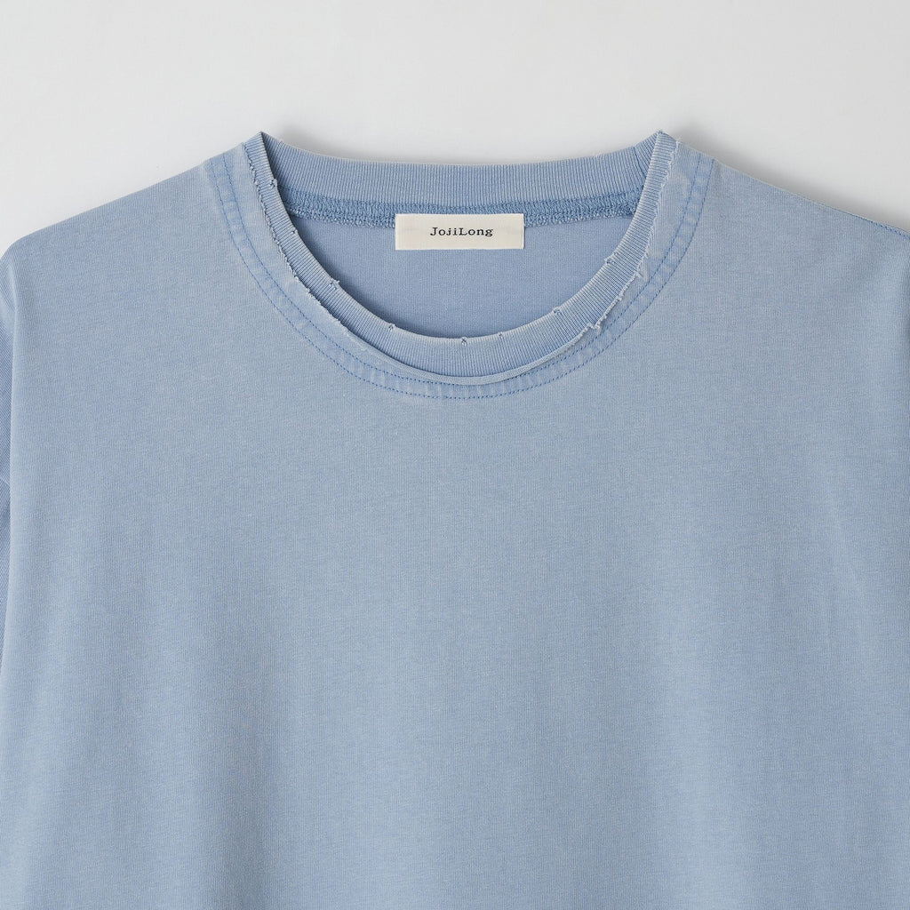 JojiLong JN103 DISTRESS OLD 1/2 T-SHIRT - SKY BLUE