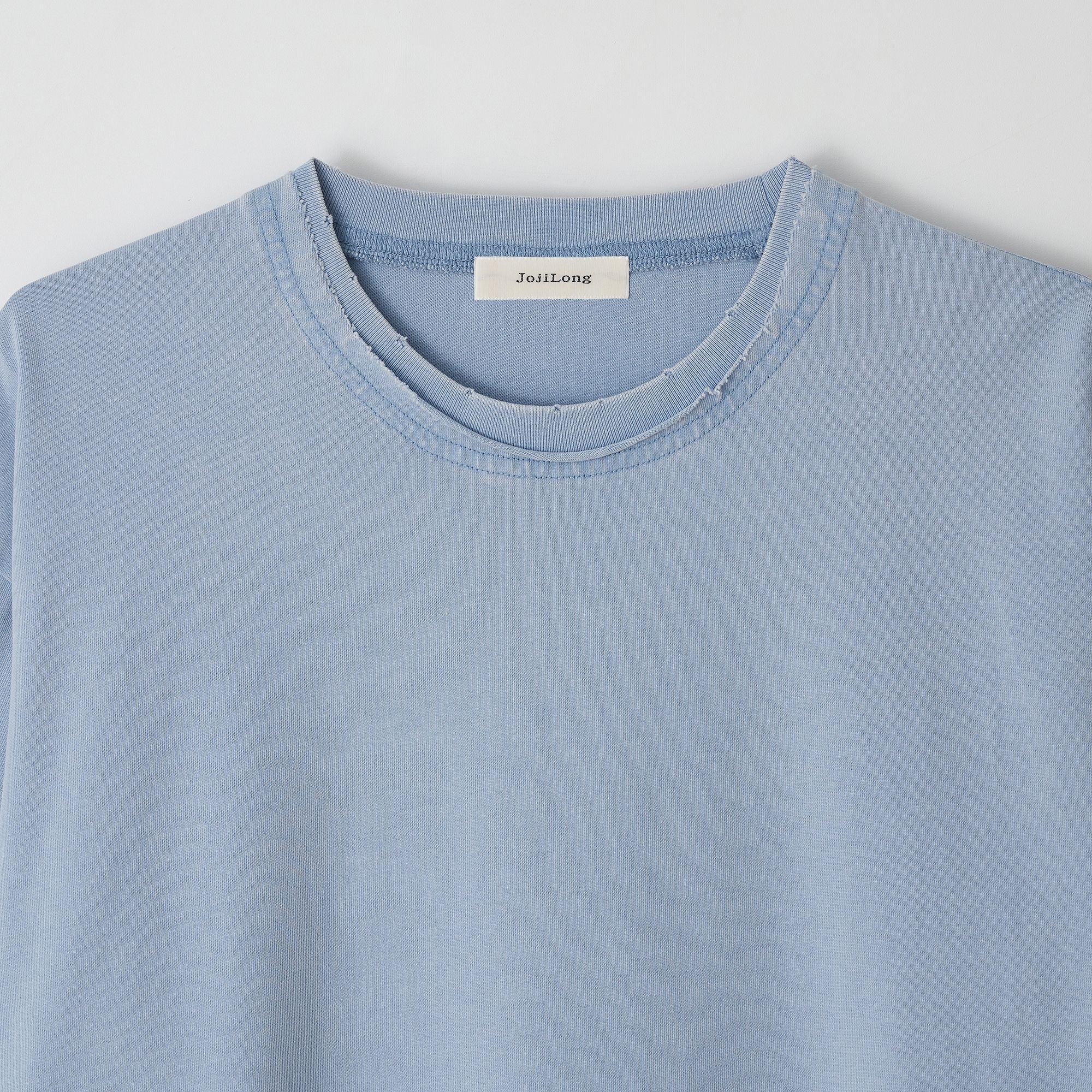JojiLong JN103 DISTRESS OLD 1/2 T-SHIRT - SKY BLUE