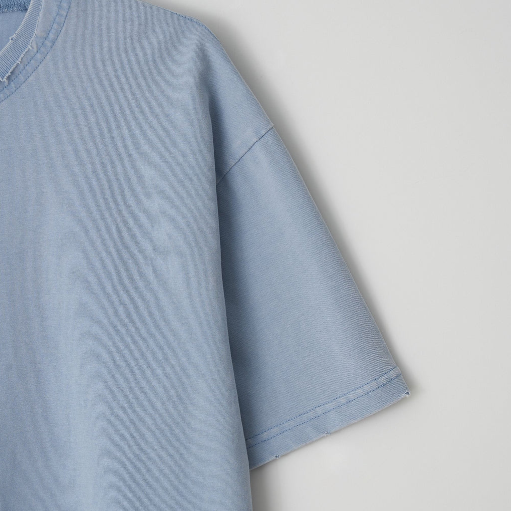 JojiLong JN103 DISTRESS OLD 1/2 T-SHIRT - SKY BLUE