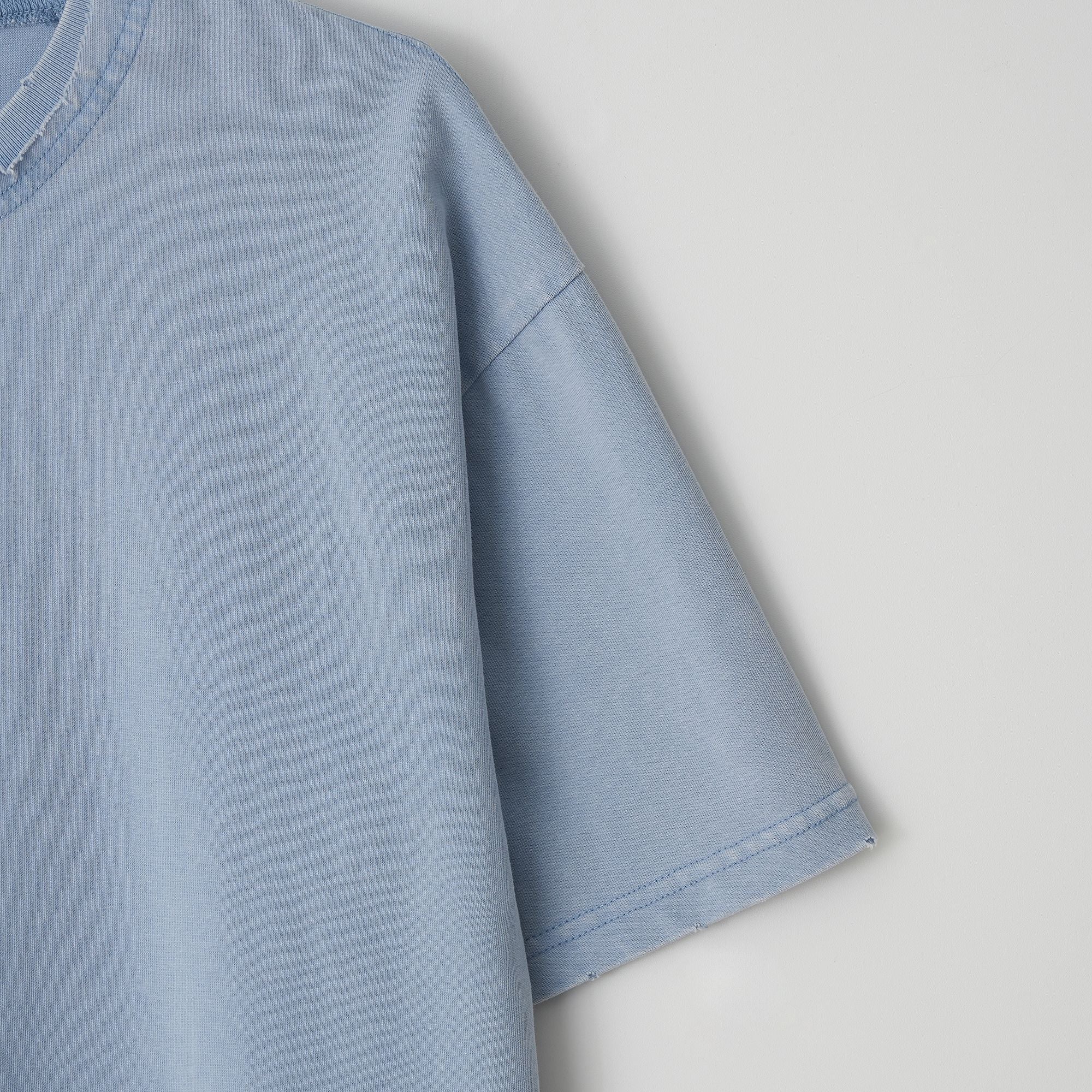 JojiLong JN103 DISTRESS OLD 1/2 T-SHIRT - SKY BLUE