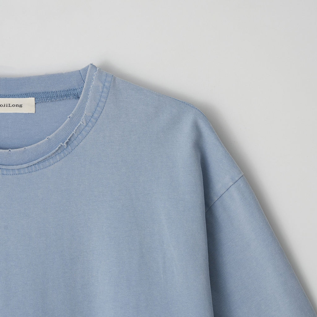 JojiLong JN103 DISTRESS OLD 1/2 T-SHIRT - SKY BLUE