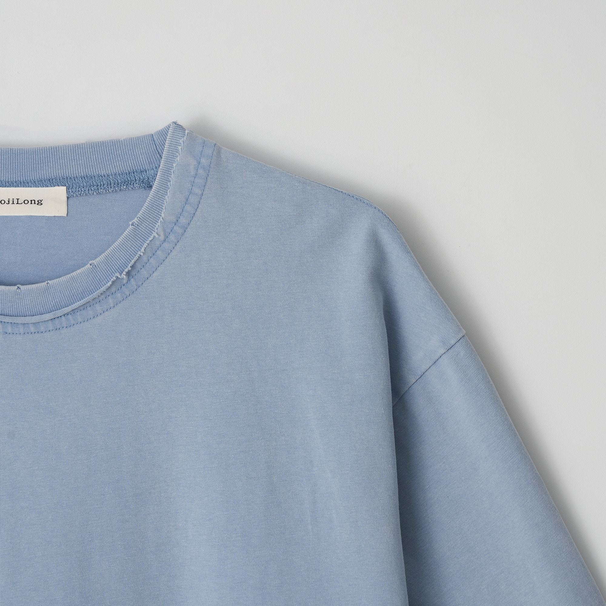 JojiLong JN103 DISTRESS OLD 1/2 T-SHIRT - SKY BLUE