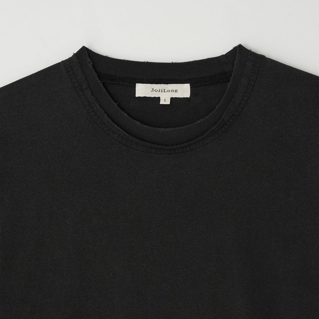 JojiLong JN103 DISTRESS OLD 1/2 T-SHIRT - BLACK