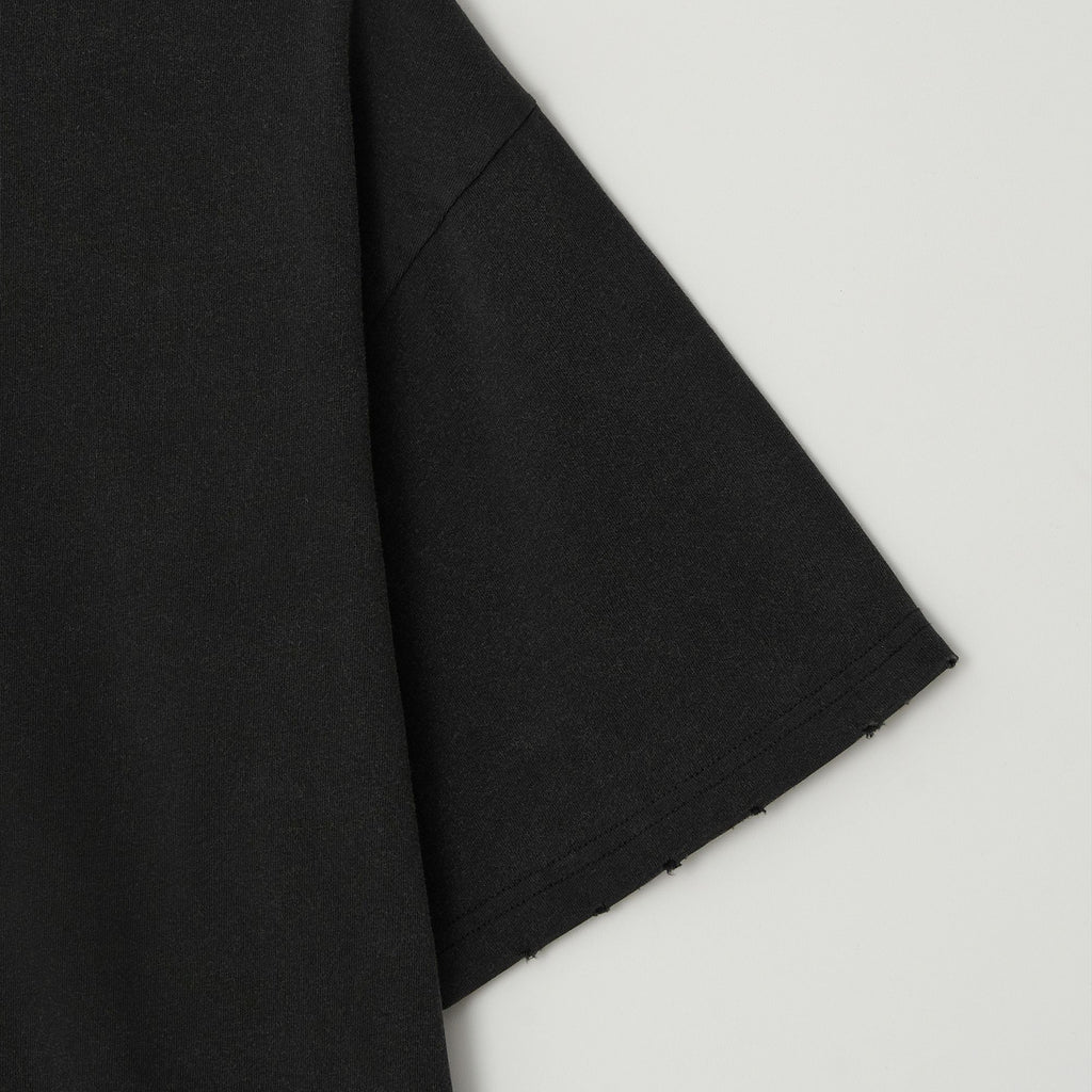 JojiLong JN103 DISTRESS OLD 1/2 T-SHIRT - BLACK