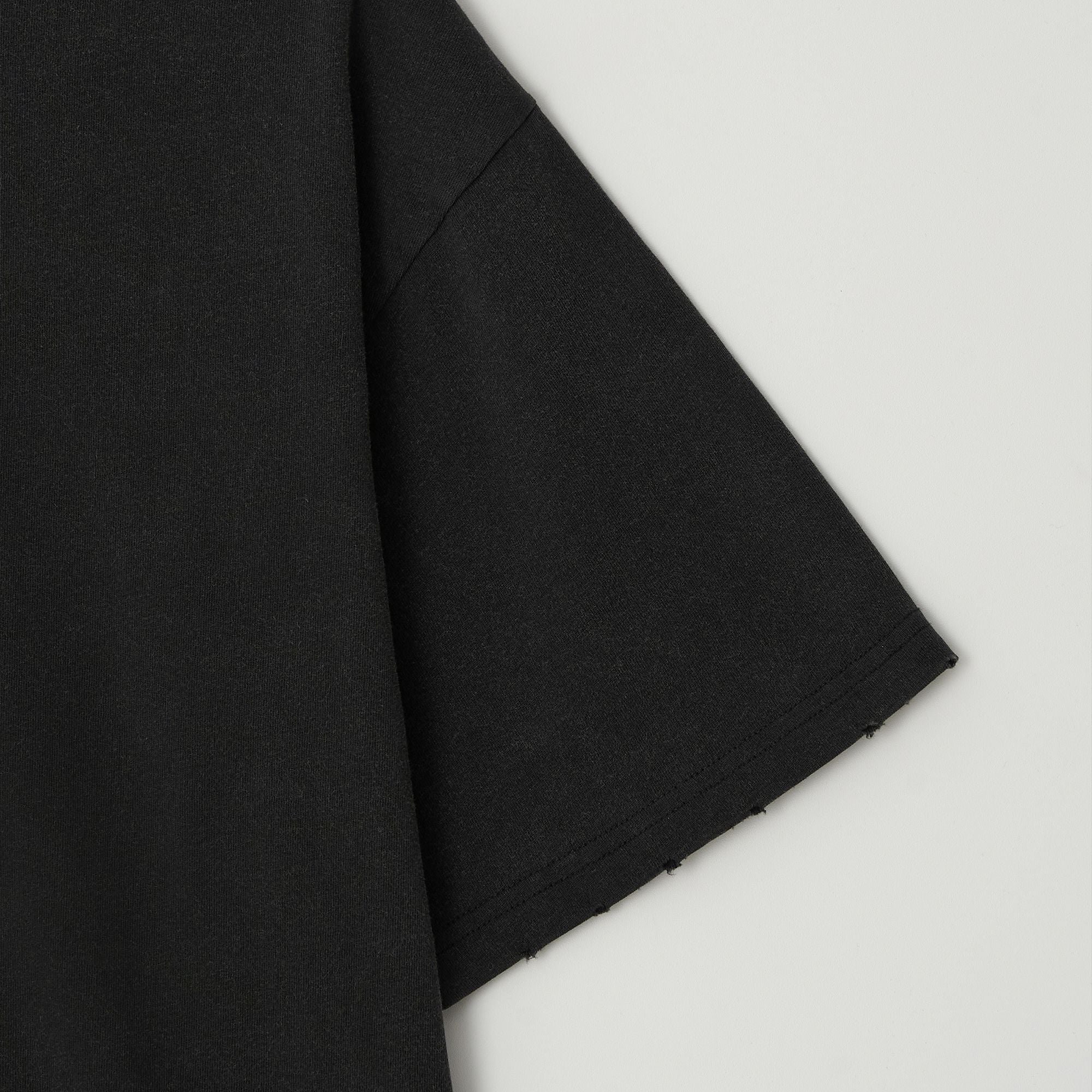 JojiLong JN103 DISTRESS OLD 1/2 T-SHIRT - BLACK