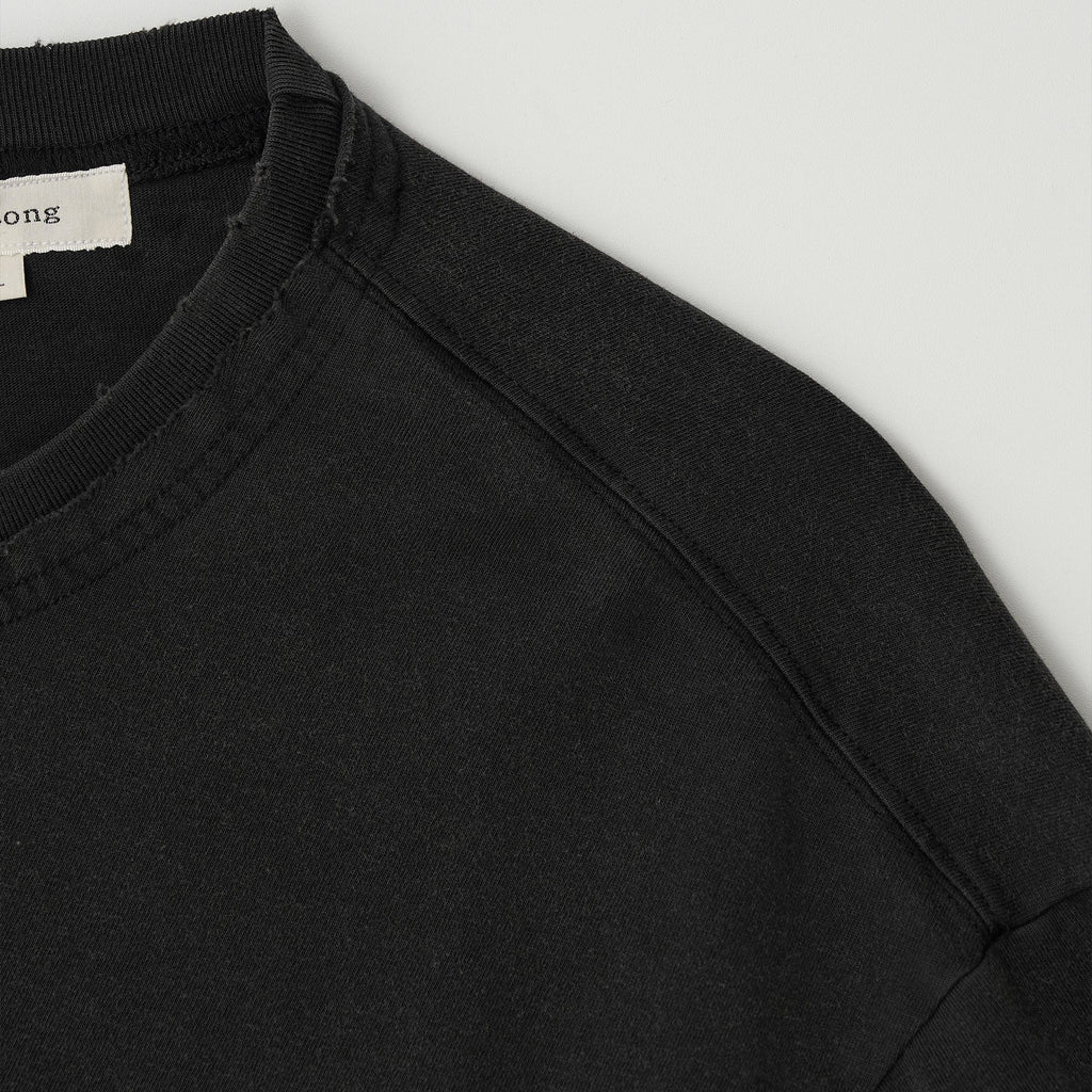 JojiLong JN103 DISTRESS OLD 1/2 T-SHIRT - BLACK