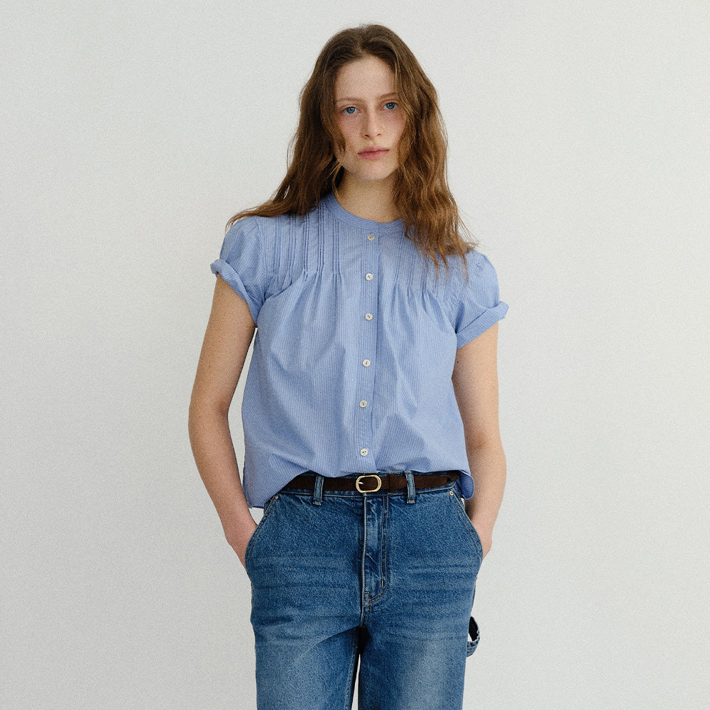BLOUR Elia Stripe Pintuck Blouse (Blue)