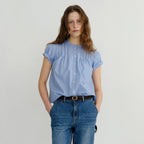 BLOUR Elia Stripe Pintuck Blouse (Blue)