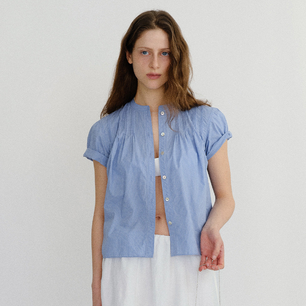 BLOUR Elia Stripe Pintuck Blouse (Blue)
