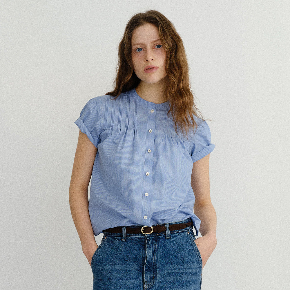 BLOUR Elia Stripe Pintuck Blouse (Blue)