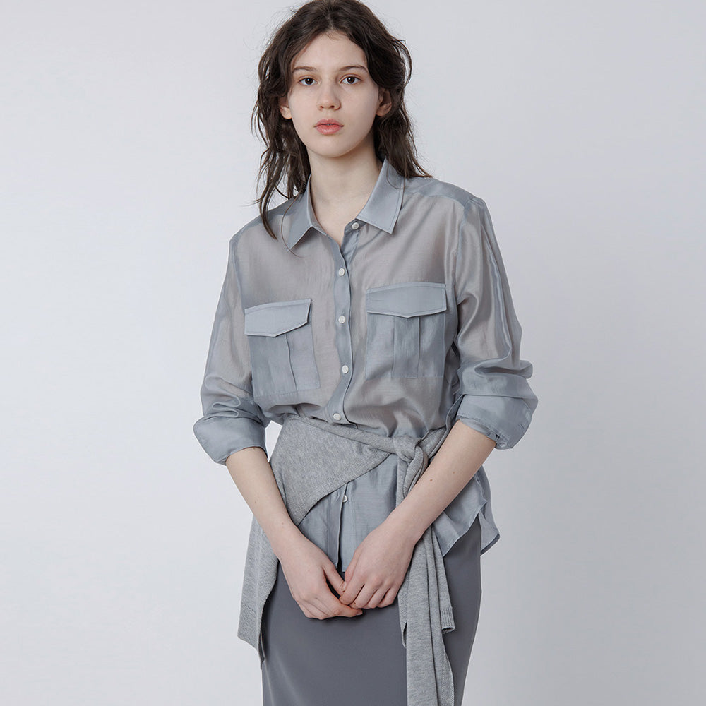 malinn pocket shirt blouse (grayish blue)